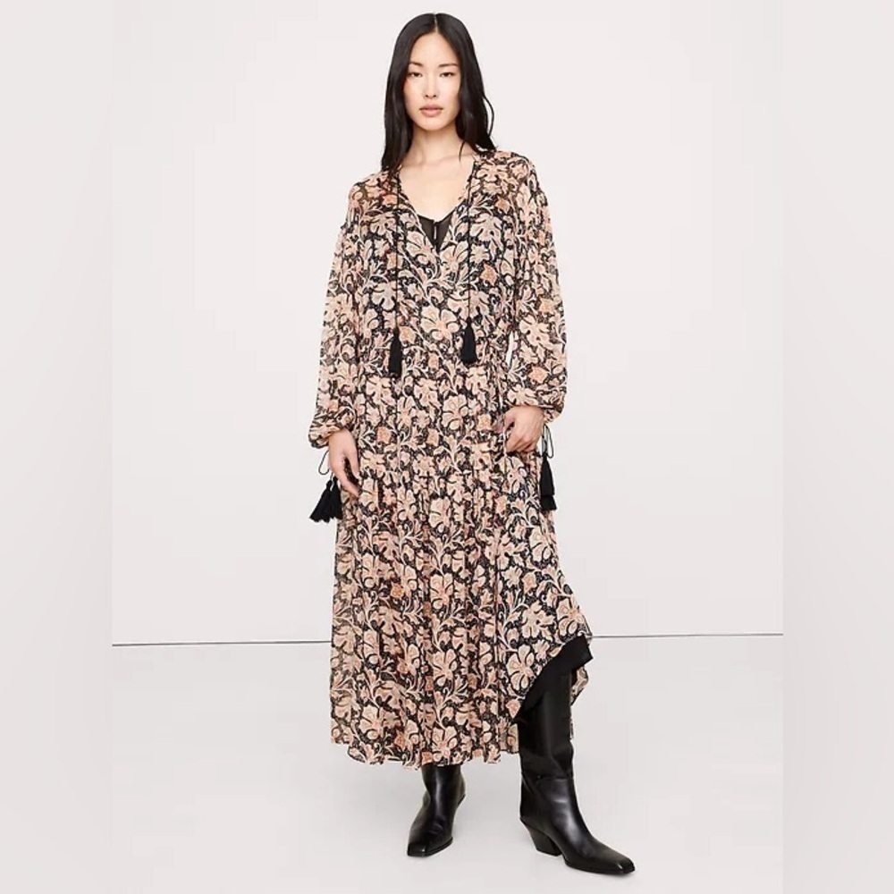 NWT! Banana Republic Floral Paisley With Lurex Stripe Tiered Maxi Dress -Medium🎧